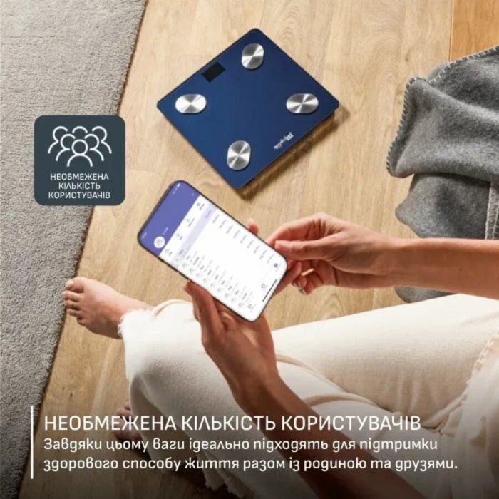 Ваги Tefal підлогові Goodvibes Life+, 180кг, Bluetooth, AAAx3 в комплекті, скло, синій