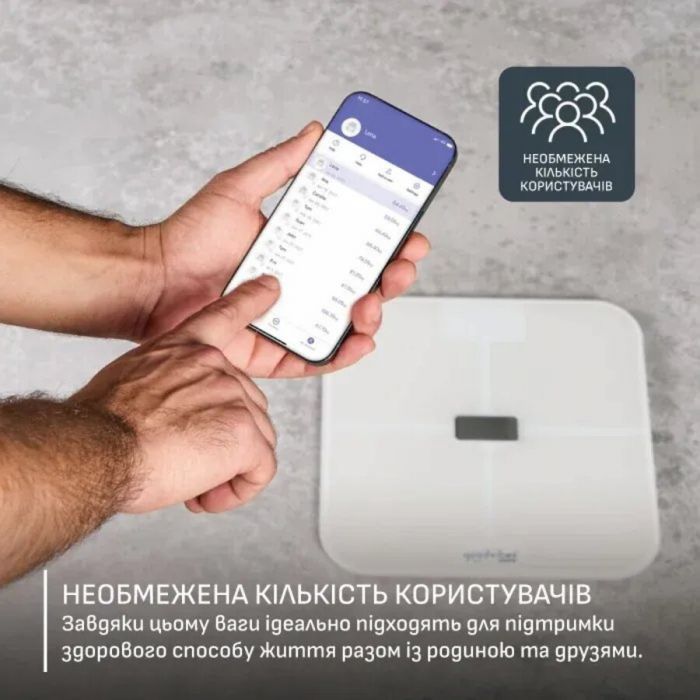 Ваги Tefal підлогові Goodvibes Sport, 200кг, Bluetooth, AAAx4 в комплекті, скло, білий