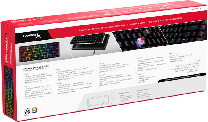 Клавіатура механічна HyperX Alloy Origins 2 65key, Red, USB-A, Hot-Swap, EN/UA, RGB, чорний