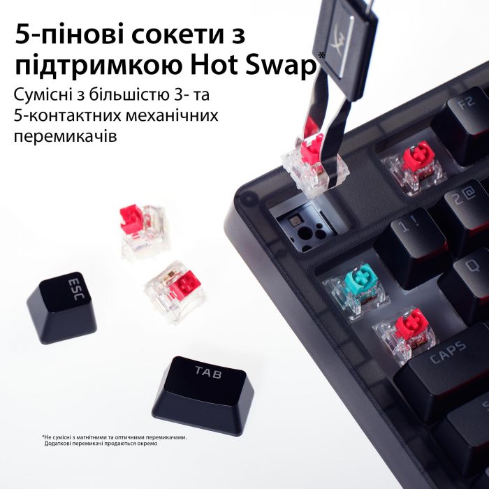 Клавіатура механічна HyperX Alloy Origins 2 65key, Red, USB-A, Hot-Swap, EN/UA, RGB, чорний