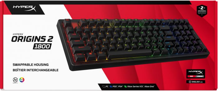 Клавіатура механічна HyperX Alloy Origins 2 1800 103key, Red, USB-A, Hot-Swap, EN/UA, RGB, чорний