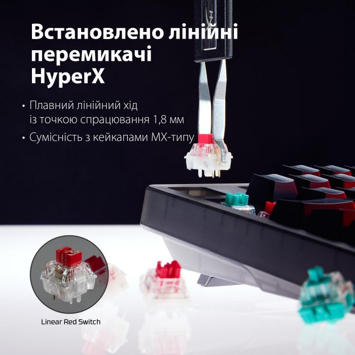 Клавіатура механічна HyperX Alloy Origins 2 1800 103key, Red, USB-A, Hot-Swap, EN/UA, RGB, чорний