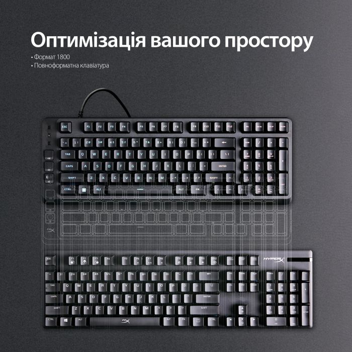 Клавіатура мембранна HyperX Alloy Origins EVE 1800 99key, Red, USB-A, EN/UA, RGB, чорний