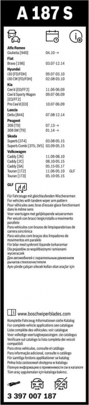 Склоочисник BOSCH Aerotwin безкаркасний комплект 600/450мм (3 397 007 187)