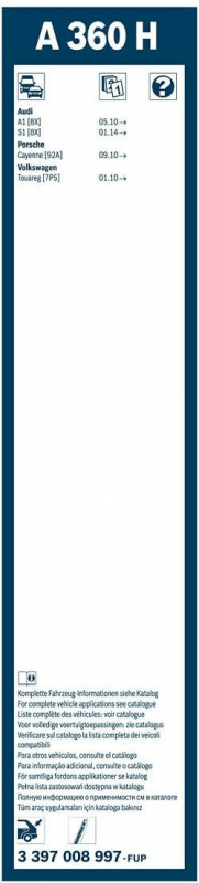 Склоочисник BOSCH Aerotwin безкаркасний 380мм задній (3 397 008 997)