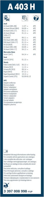 Склоочисник BOSCH Aerotwin Rear безкаркасний 400мм задній (3 397 008 998)