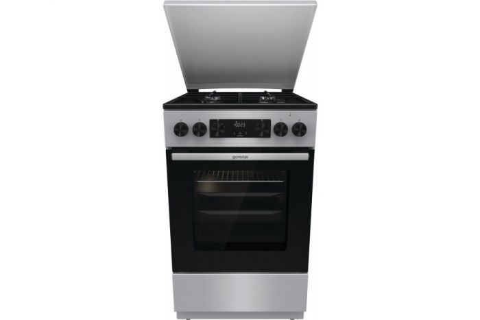 Плита Gorenje комбінована, 62л, 50x60см, метал. кришка, дисплей, емальовані реш, титан