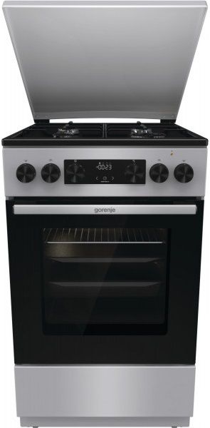 Плита Gorenje комбінована, 62л, 50x60см, метал. кришка, дисплей, емальовані реш, титан