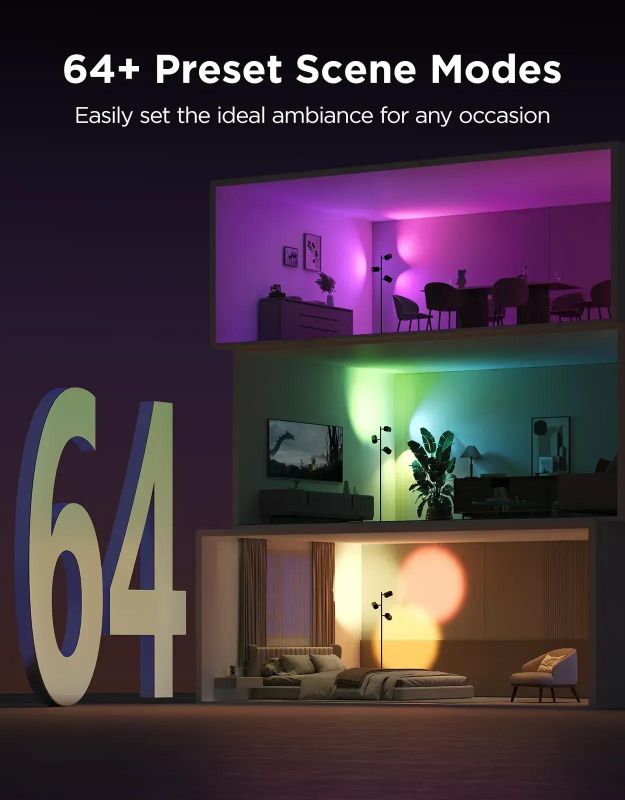 Торшер розумний Govee H60B2 Tree Floor Lamp, 1500Lm, RGBWWIC, WI-FI/Bluetooth, чорний