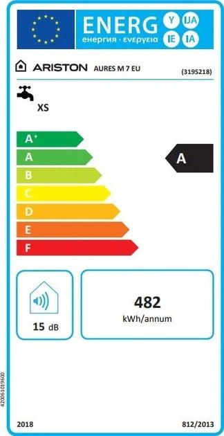 Водонагрівач електр. Ariston AURES M 7 EU проточний, 5л.хв, 7кВт, гор-ний монтаж, мех. кер-ння, A, біло-чорний
