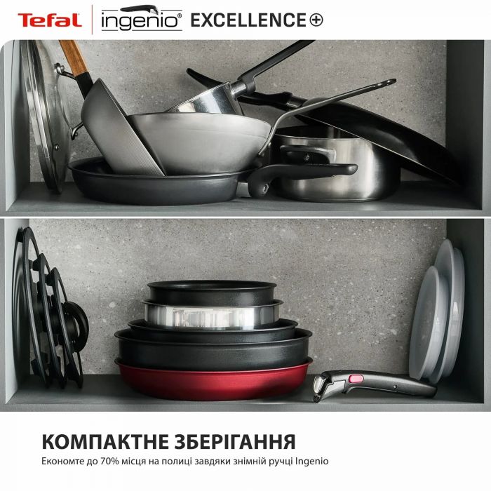 Набір посуду Tefal Ingenio Excellence+, 3 предмети, алюміній, нержавіюча сталь, бакеліт, чорний