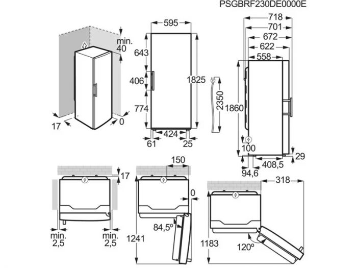 Холодильна камера Electrolux, 186x60х65, 390л, E, ST, інв., зона св-ті, нерж