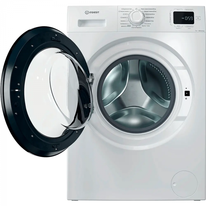 Пральна машина Indesit фронтальна, 7кг, 1200, A+++, 49.6см, дисплей, пара, інвертор, люк чорний, білий