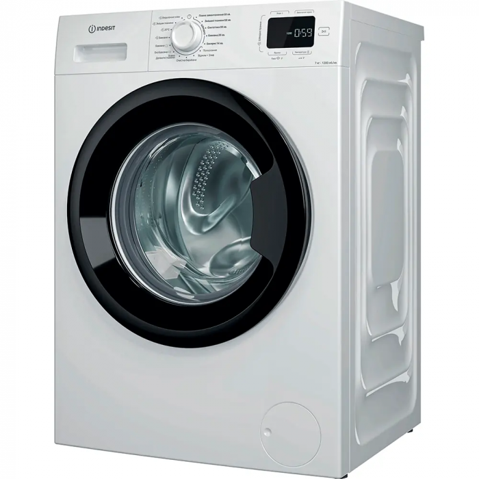 Пральна машина Indesit фронтальна, 7кг, 1200, A+++, 49.6см, дисплей, пара, інвертор, люк чорний, білий