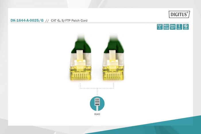 Патч-корд DIGITUS CAT 6a S-FTP, 0,25м, AWG 26/7, Cu, LSZH, зелений