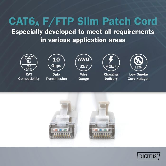 Патч-корд DIGITUS CAT 6a F-FTP Slim, 2 м, AWG 32/7, Cu, LSZH, сірий