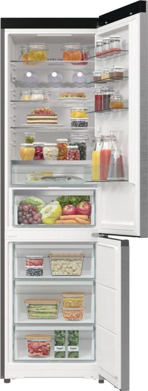 Холодильник з нижн. мороз. камерою Gorenje, 203х66х60см, 2 двері, 283(130)л, А+, Total NF, Зона св-ті, Інвертор, Зовн. Дисп, Wi-Fi, нерж