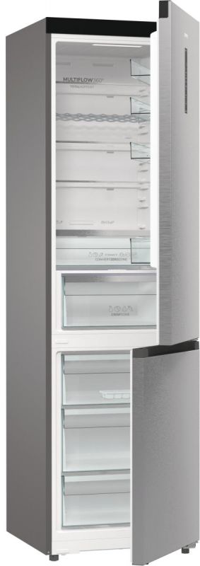 Холодильник з нижн. мороз. камерою Gorenje, 203х66х60см, 2 двері, 283(130)л, А+, Total NF, Зона св-ті, Інвертор, Зовн. Дисп, Wi-Fi, нерж