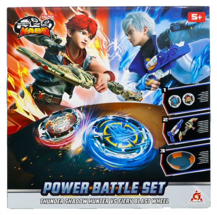 Набір Infinity Nado VII Power Battle Set Громовий Мисливець Тіней і Вогняне Колесо Вибуху (Thunder Shadow Hunter vs Fiery Blast Wheel)