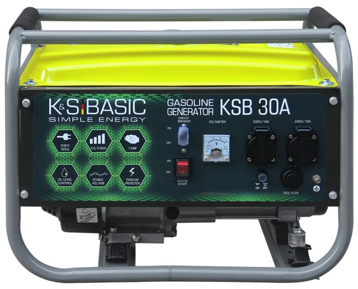 Генератор бензиновий Konner&Sohnen BASIC KSB 30A, 230В, 2.8кВт, ручний стартер, 36.2кг