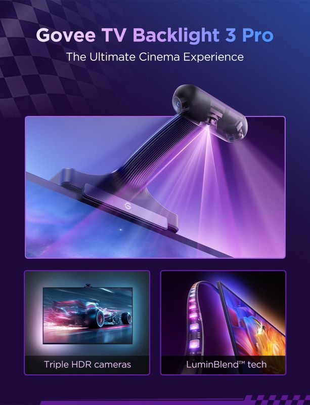 Набір адаптивного підсвічування Govee R2A80 Three-camera TV Backlight 55-65', RGBIC, WI-FI/Bluetooth, чорний