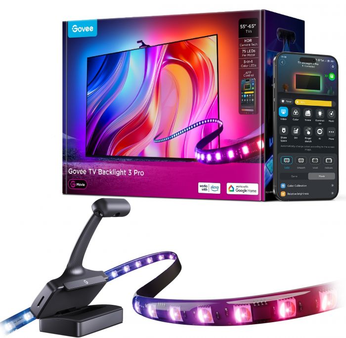 Набір адаптивного підсвічування Govee R2A80 Three-camera TV Backlight 55-65', RGBIC, WI-FI/Bluetooth, чорний