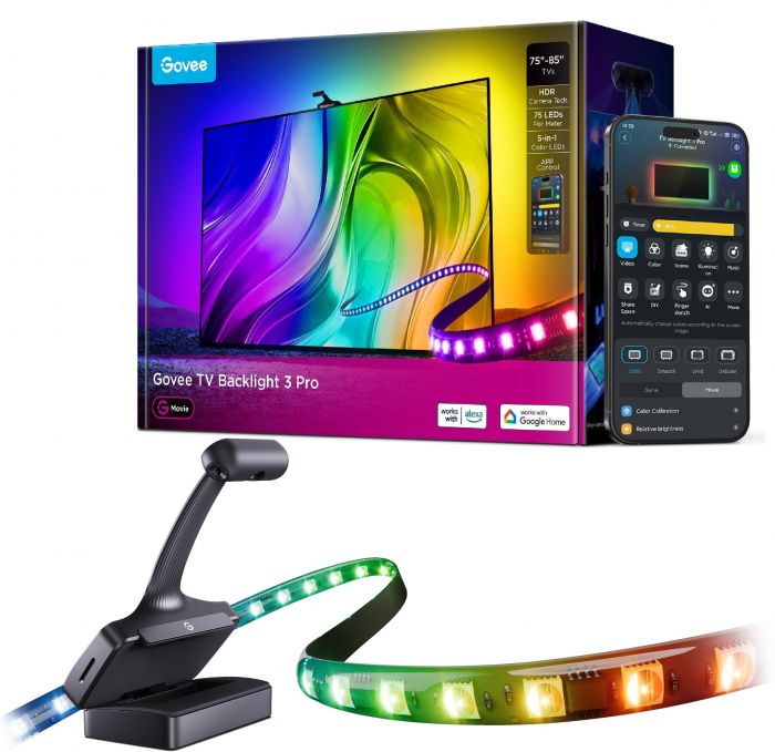 Набір адаптивного підсвічування Govee R2A81 Three-cameraTV Backlight 75-85', RGBIC, WI-FI/Bluetooth, чорний