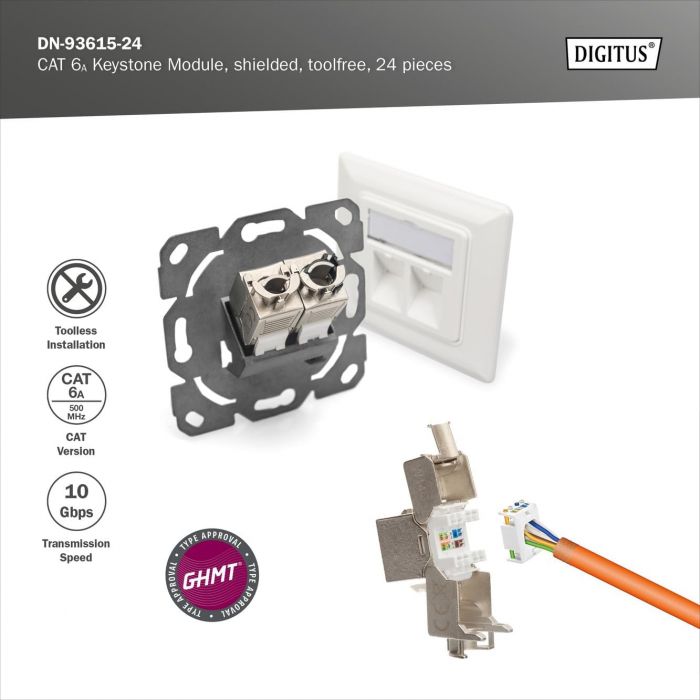 Модуль DIGITUS Keystone САТ 6А RJ45, STP, compact, 24 шт.