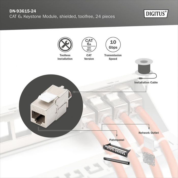 Модуль DIGITUS Keystone САТ 6А RJ45, STP, compact, 24 шт.