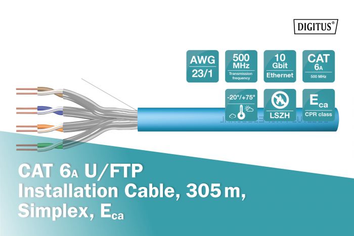 Кабель "вита пара" DIGITUS CAT 6A U-FTP, 305м, AWG 23/1, LSZH-1, Cca, синій
