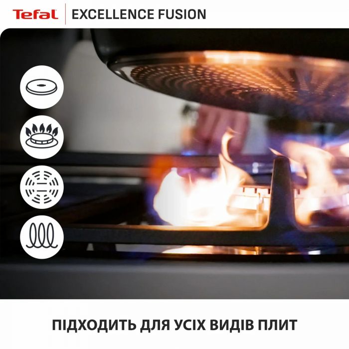 Сковорода Tefal Excellence Fusion,24см, алюміній, нержавіюча сталь, бакеліт, чорний