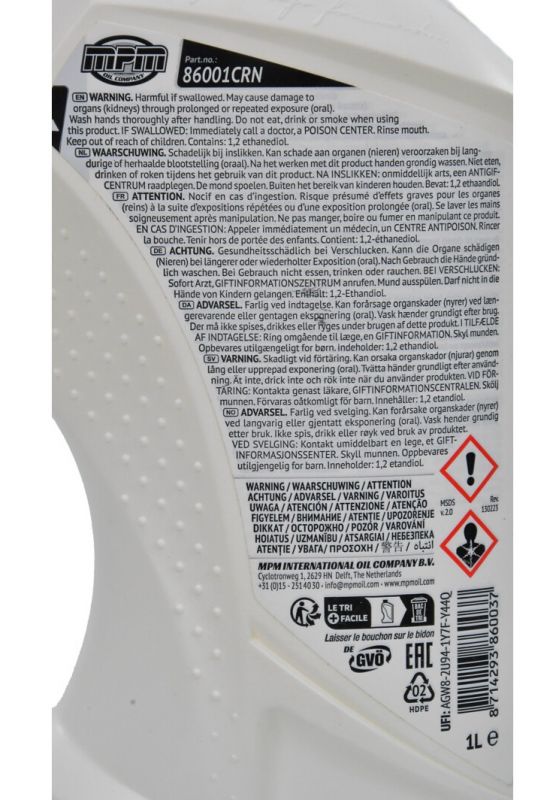 Антифриз MPM Premium Longlife Renault/Nissan  жовтий -40°C 1л (86001CRN)