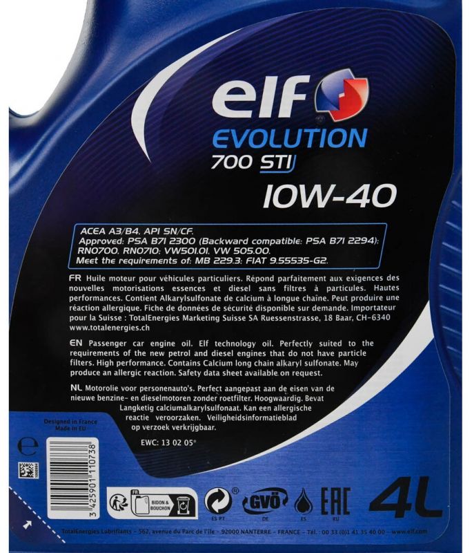 Олива моторна ELF Evolution 700 STI 10W-40 4л (12-4 STI) (214120)