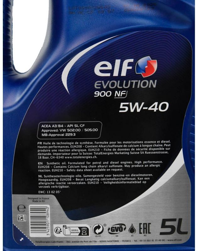 Олива моторна ELF Evolution 900 NF 5W-40 5л (11-5 NF) (216651)