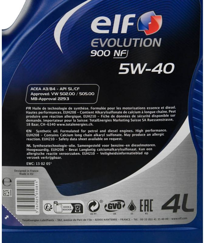 Олива моторна ELF Evolution 900 NF 5W-40 4л (11-4 NF) (213909)
