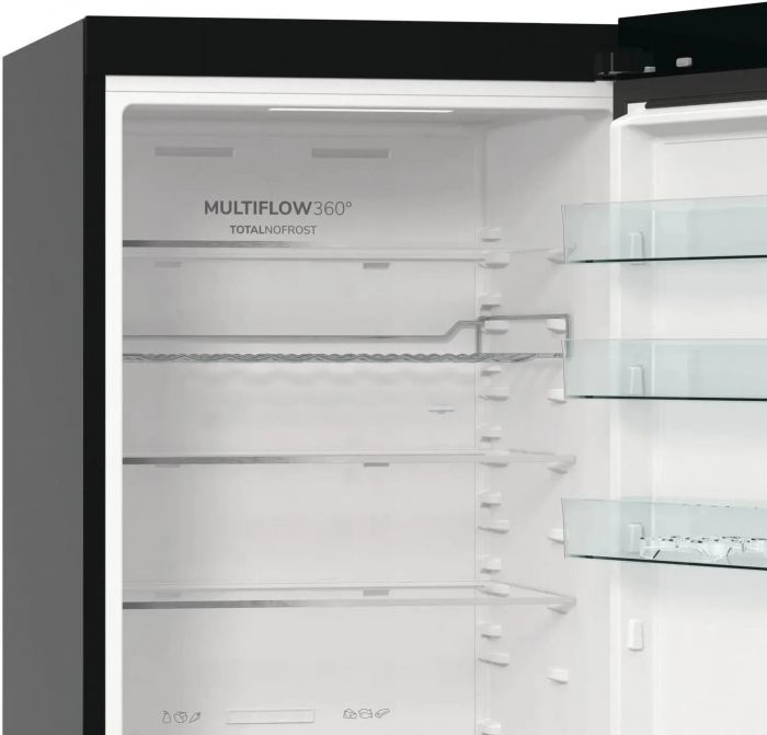 Холодильник з нижн. мороз. камерою Gorenje, 203х66х60см, 2 двері, 257(121)л, А+, Total NF, Зона св-ті, Інвертор, Зовн. Дисп, Wi-Fi, Чорний
