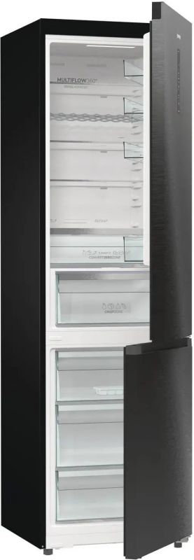 Холодильник з нижн. мороз. камерою Gorenje, 203х66х60см, 2 двері, 257(121)л, А+, Total NF, Зона св-ті, Інвертор, Зовн. Дисп, Wi-Fi, Чорний