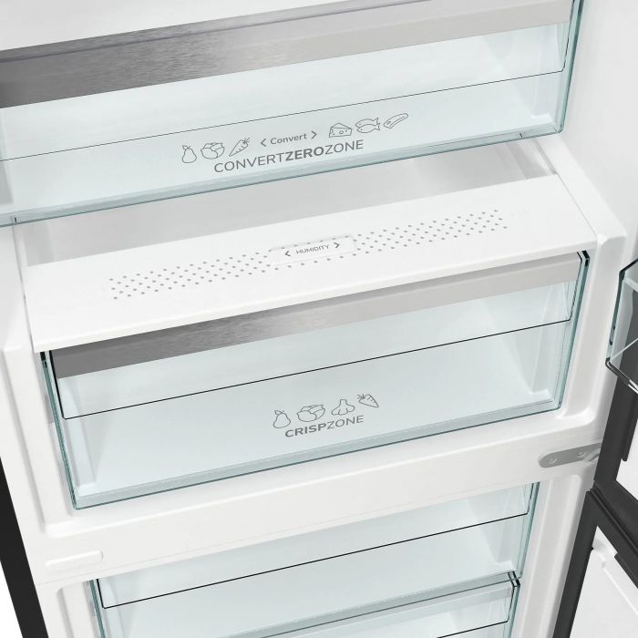 Холодильник з нижн. мороз. камерою Gorenje, 203х66х60см, 2 двері, 257(121)л, А+, NF+, Зона св-ті, Інвертор, Внутр. Дисп, Wi-Fi, Чорний