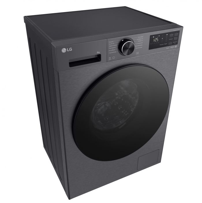 Стиральная машина LG фронтальная, 8кг, 1200, A, 48см, дисплей, пар, инвертор, чорний матовий