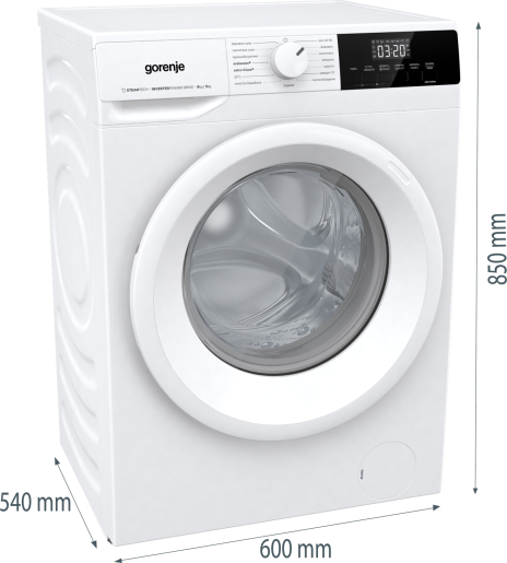 Прально-сушильна машина Gorenje фронтальна, 8(5)кг, 1400, A+, 55см, дисплей, пара, інвертор, білий