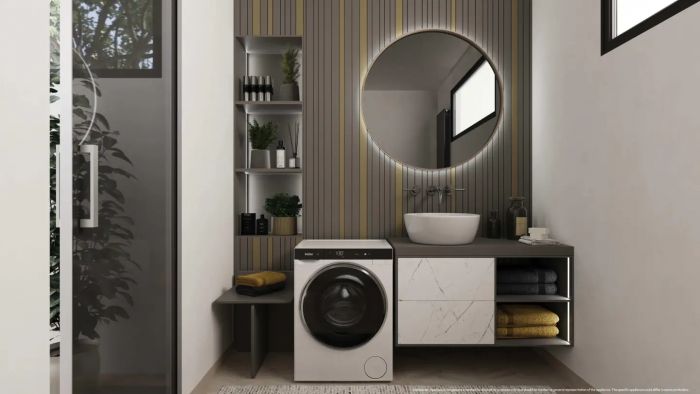 Прально-сушильна машина Haier фронтальна, 5(2.5)кг, 1200, A, 42.3см, дисплей, інвертор, люк чорний, Wi-Fi, висота 70см, білий