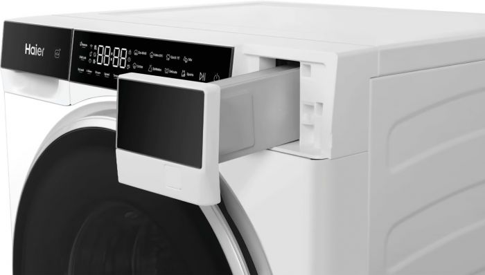Прально-сушильна машина Haier фронтальна, 5(2.5)кг, 1200, A, 42.3см, дисплей, інвертор, люк чорний, Wi-Fi, висота 70см, білий