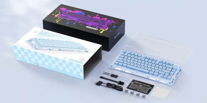 Клавіатура механічна GravaStar Mercury K1 80keys, GravaStar x Kailh Cheery Pink, EN, BT/WL/USB, Ice Blue