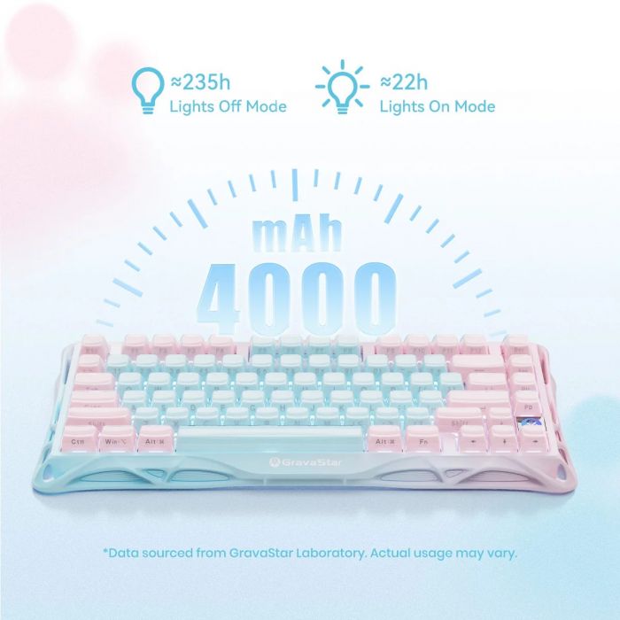Клавіатура механічна GravaStar Mercury K1 Lite 80keys, GravaStar x BSUN Grey, BT/WL/USB, Aurora Mist