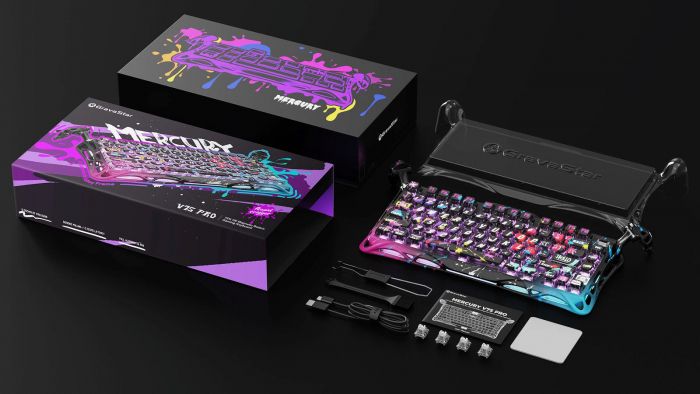 Клавіатура магнітна GravaStar Mercury V75 Pro 80keys, Magnetic Jade Gaming, 8K, USB-A, RGB, Neon Graffiti