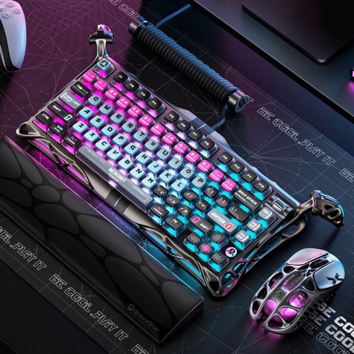 Клавіатура магнітна GravaStar Mercury V75 Pro 80keys, Magnetic Jade Gaming, 8K, USB-A, RGB, Cyberpunk