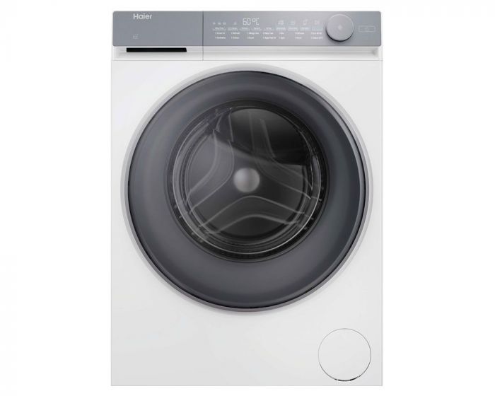 Пральна машина Haier фронтальна, 9кг, 1400, B, 45.2см, дисплей, пара, інвертор, люк сірий, прямий привід, білий