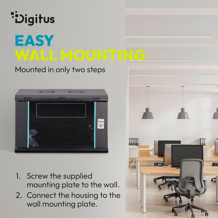 Шафа DIGITUS 19", 9U, Wall Mounting Dynamic-N, 600x600 мм, 60кг максимально, розібрана, чорна