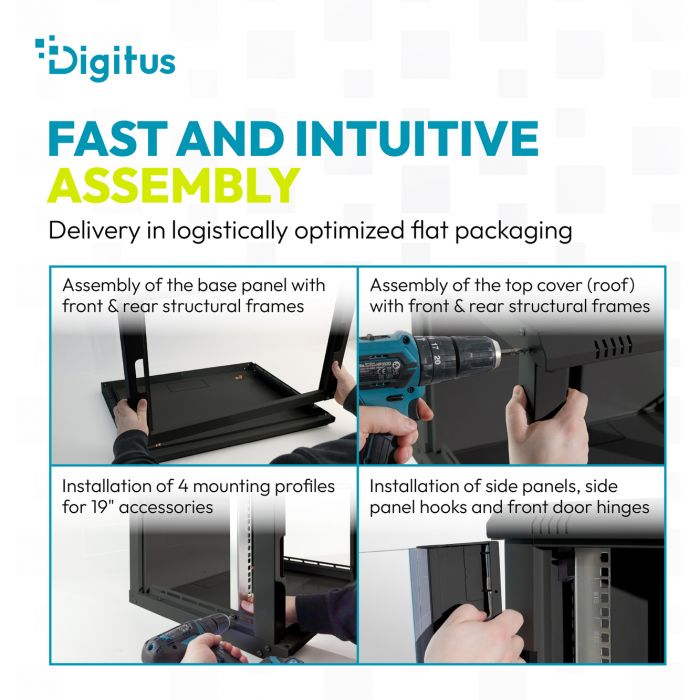 Шафа DIGITUS 19", 16U, Wall Mounting Dynamic-N, 600x600 мм, 60кг максимально, розібрана, чорна