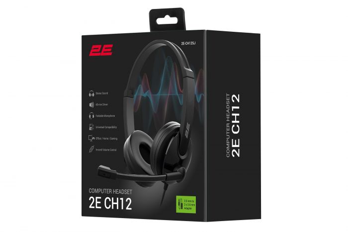 Гарнітура ПК стерео On-ear 2E CH12 mini-jack, omni-mic, 1.2м, чорний